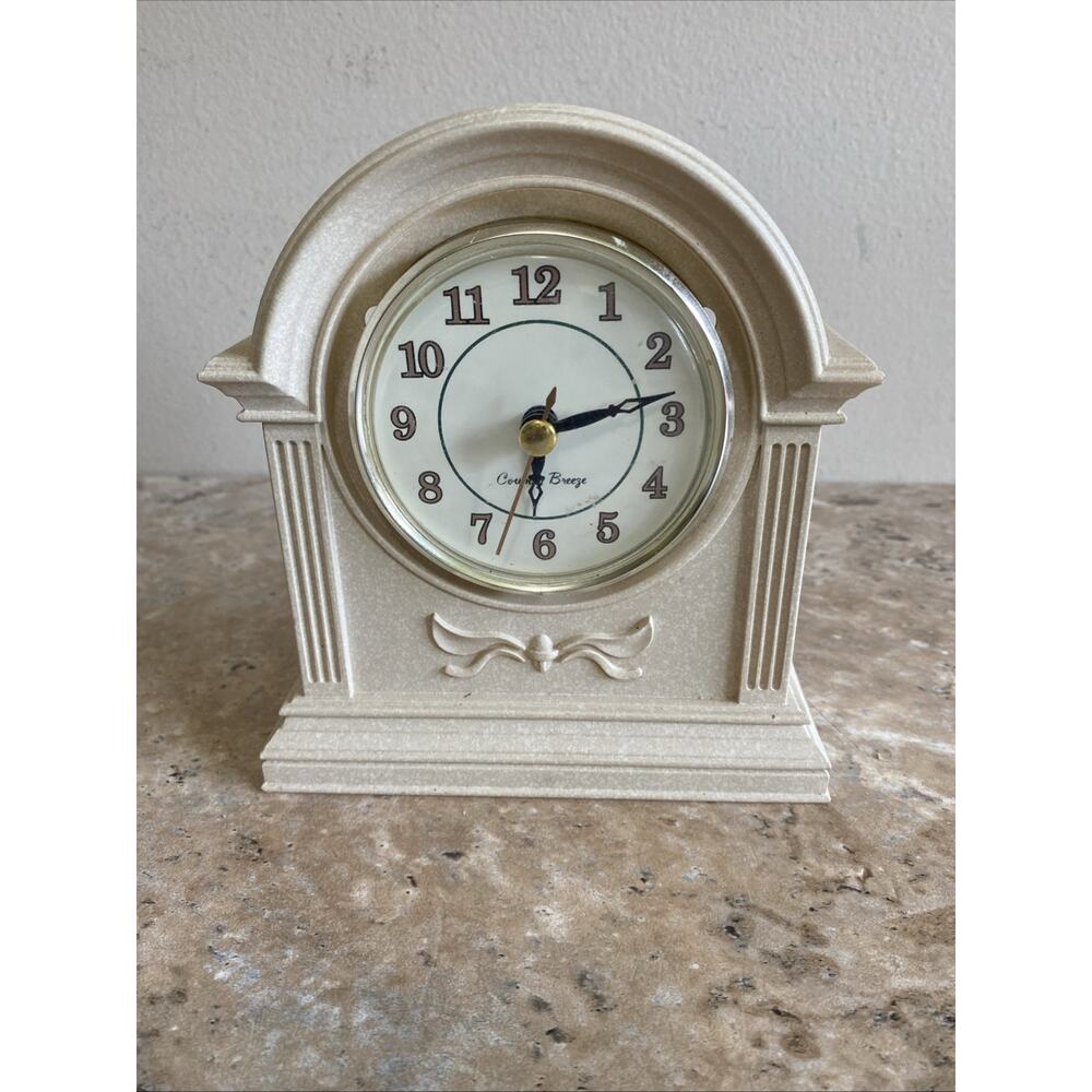 Ingraham Ivory Mantel Desk Clock 6"x5" Art Deco Style Vintage WORKS